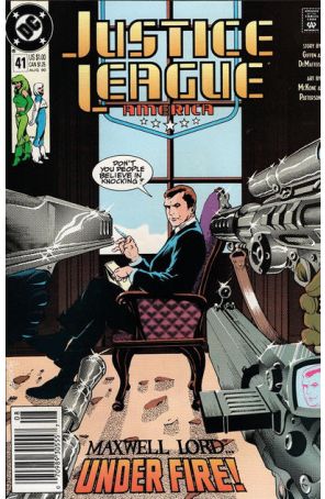 Justice League America 41 (Newsstand) published by DC with cover art by Adam Hughes