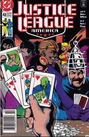 Justice League America 43 (Newsstand) published by DC with cover art by Adam Hughes