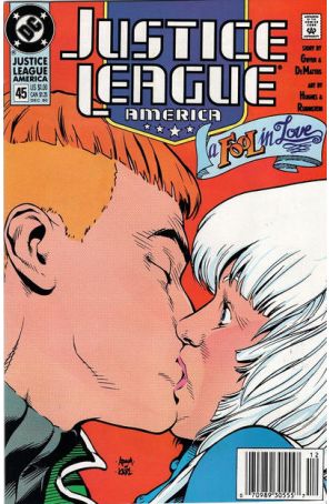 Justice League America 45 (Newsstand) published by DC with cover art by Adam Hughes