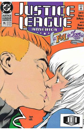 Justice League America 45 published by DC with cover art by Adam Hughes