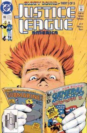 Justice League America 46 published by DC with cover art by Adam Hughes