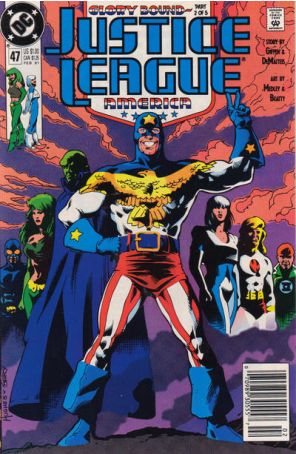 Justice League America 47 (Newsstand) published by DC with cover art by Adam Hughes