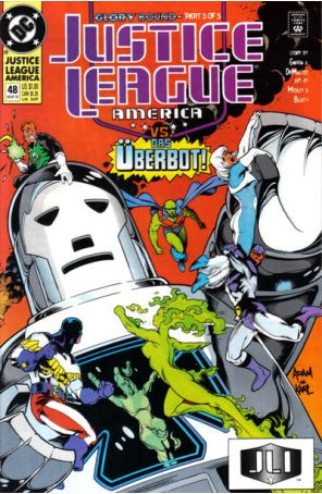 Justice League America 48 published by DC with cover art by Adam Hughes