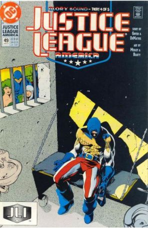Justice League America 49 published by DC with cover art by Adam Hughes