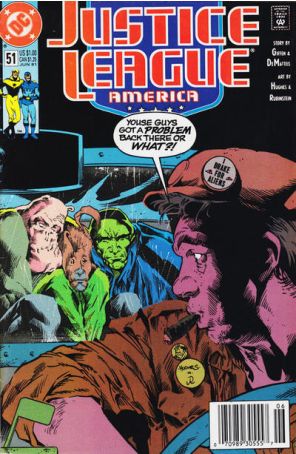 Justice League America 51 (Newsstand) published by DC with cover art by Adam Hughes