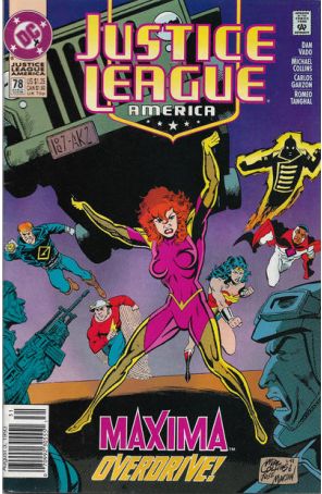 Justice League America 78 (Newsstand) published by DC with cover art by Mike Collins