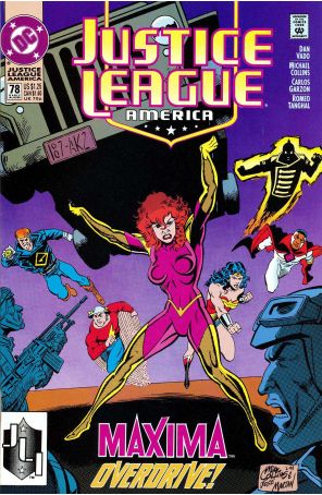 Justice League America 78 published by DC with cover art by Mike Collins