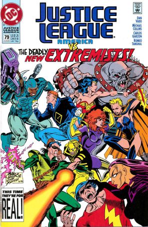 Justice League America 79 published by DC with cover art by Mike Collins