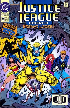 Justice League America 80 published by DC with cover art by Kevin West