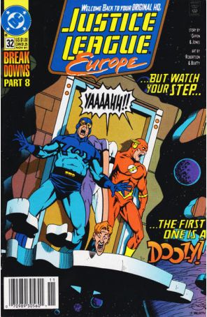 Justice League Europe 32 (Newsstand) published by DC with cover art by Darick Robertson