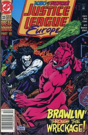 Justice League Europe 33 (Newsstand) published by DC with cover art by Darick Robertson