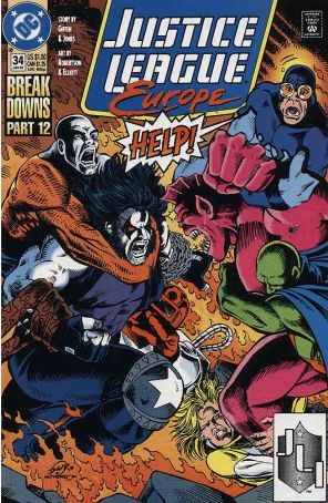 Justice League Europe 34 published by DC with cover art by Darick Robertson