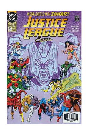 Justice League Europe 50 published by DC with cover art by Ron Randall