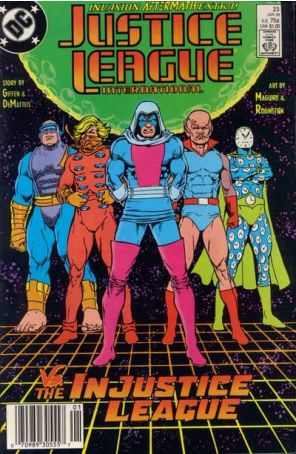 Justice League International 23 (Newsstand) published by DC with cover art by Kevin Maguire