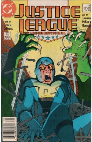 Justice League International 25 (Newsstand) published by DC with cover art by Kevin Maguire