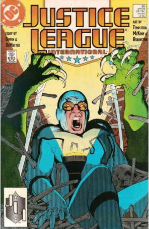 Justice League International 25 published by DC with cover art by Kevin Maguire