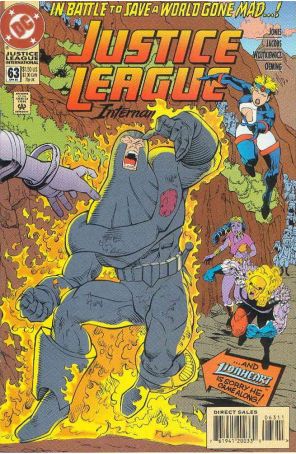 Justice League International 63 published by DC with cover art by Chuck Wojtkiewicz