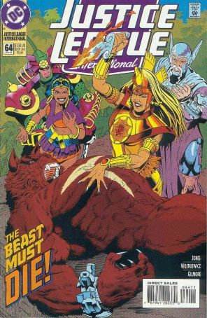 Justice League International 64 published by DC with cover art by Chuck Wojtkiewicz