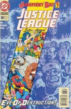 Justice League International 65 published by DC with cover art by Chuck Wojtkiewicz