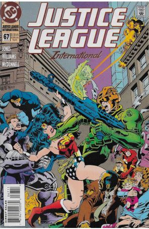 Justice League International 67 published by DC with cover art by Chuck Wojtkiewicz