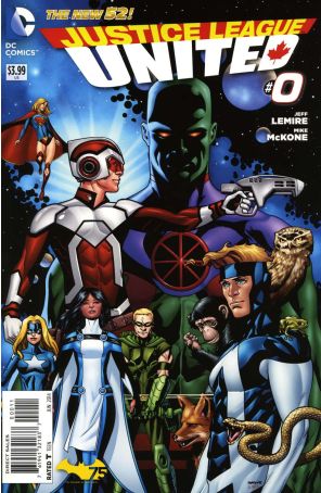 Justice League United 0 published by DC with cover art by Mike McKone