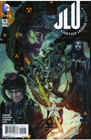 Justice League United 15 published by DC with cover art by Tony Harris