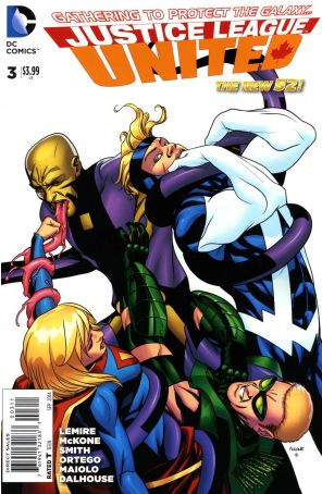 Justice League United 3 published by DC with cover art by Mike McKone