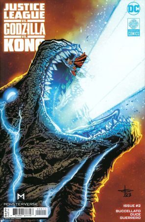 Justice League Vs. Godzilla Vs. Kong 2A published by DC with cover art by Drew Johnson