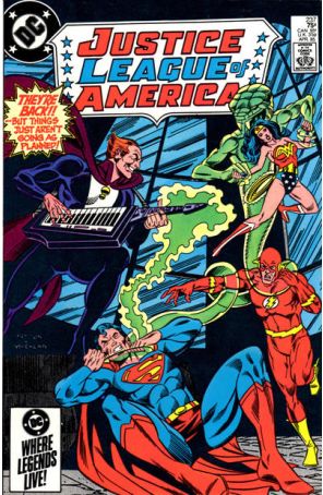 Justice League of America 237 published by DC with cover art by Chuck Patton