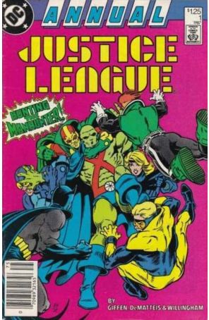 Justice League Annual 1 (Newsstand) published by DC with cover art by Bill Willingham