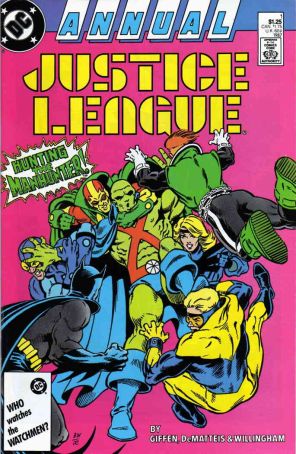 Justice League Annual 1 published by DC with cover art by Bill Willingham
