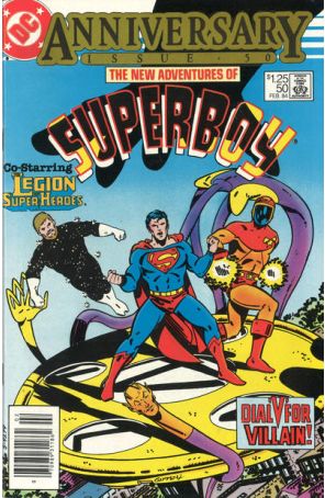 The New Adventures of Superboy 50 (Newsstand) published by DC with cover art by Keith Giffen