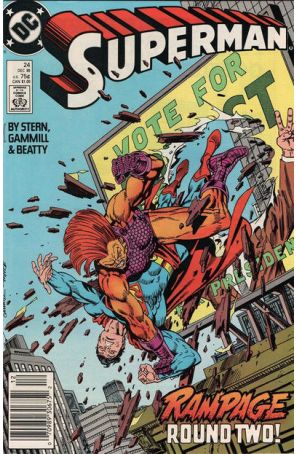 Superman (2nd Series) 24 (Newsstand) published by DC with cover art by Kerry Gammill