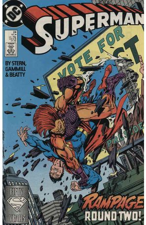 Superman (2nd Series) 24 published by DC with cover art by Kerry Gammill
