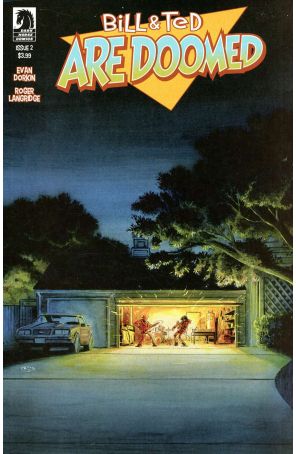 Bill And Ted are Doomed 2B published by Dark Horse with cover art by Tyler Crook