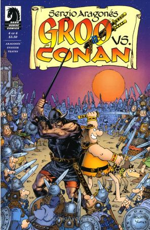 Groo Vs. Conan 4 published by Dark Horse with cover art by Sergio Aragonés and Tom Yeates
