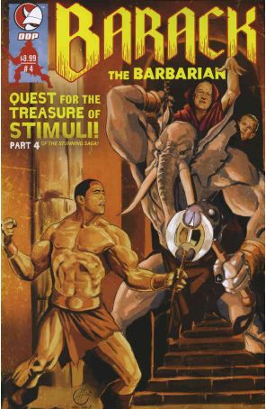 Barack The Barbarian: Quest For The Treasure Of Stimuli 4 published by Devil's Due with cover art by Joel Humberto Herrera