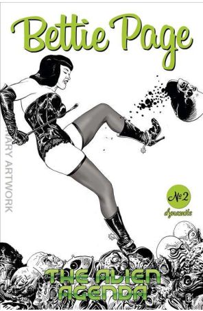 Bettie Page and the Alien Agenda 2F published by Dynamite with cover art by Jimmy Broxton