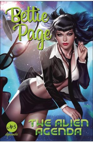 Bettie Page and the Alien Agenda 5B published by Dynamite with cover art by Josh Burns