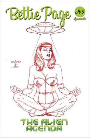 Bettie Page and the Alien Agenda 5R published by Dynamite with cover art by Joseph Michael Linsner