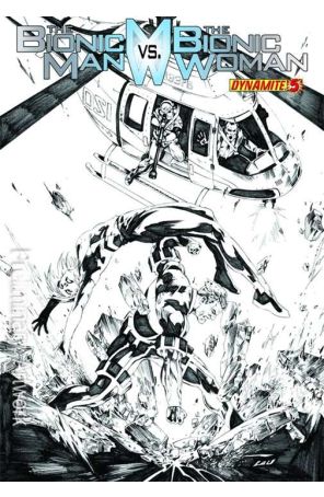 The Bionic Man Vs. The Bionic Woman 5D published by Dynamite with cover art by Jonathan Lau