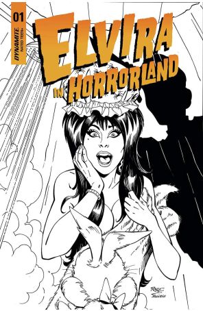 Elvira in Horrorland 1G published by Dynamite with cover art by John Royle