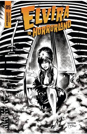 Elvira in Horrorland 5E published by Dynamite with cover art by Dave Acosta