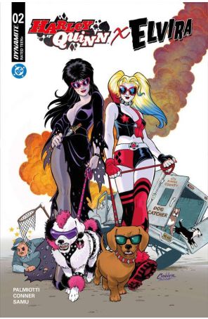 Harley Quinn X Elvira 2A published by Dynamite with cover art by Amanda Conner
