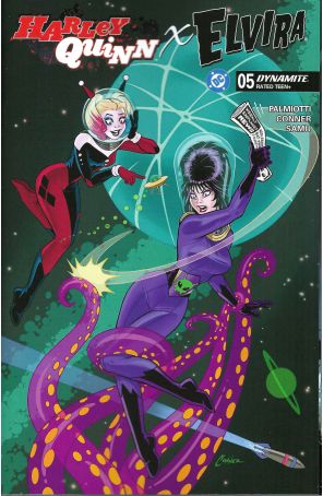 Harley Quinn X Elvira 5A published by Dynamite with cover art by Amanda Conner