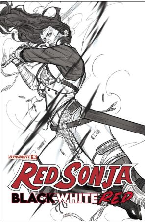 Red Sonja: Black, White, Red 7E published by Dynamite with cover art by Sway