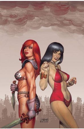 Vampirella Versus Red Sonja 1K published by Dynamite with cover art by Joseph Michael Linsner
