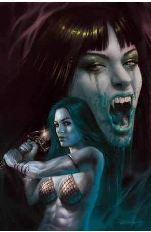 Vampirella Versus Red Sonja 4Q published by Dynamite with cover art by Lucio Parrillo