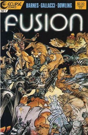 Fusion 1 published by Eclipse with cover art by Steven A. Gallacci and Lela Dowling