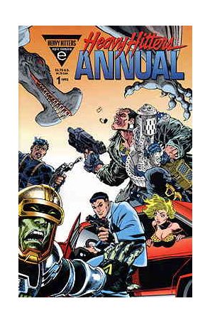 Heavy Hitters Annual 1 (with card) published by Epic with cover art by Carl Potts, John Romita, Bill Reinhold, Bret Blevins, Enrique Alcatena, Flint Henry, and Mark A. Nelson
